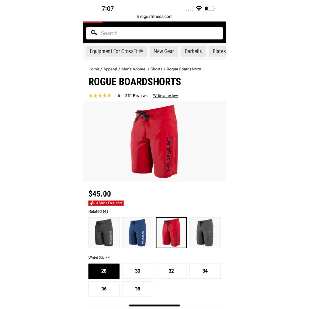 Mens Rogue Board shorts, Size: 36, Color: Red/Black